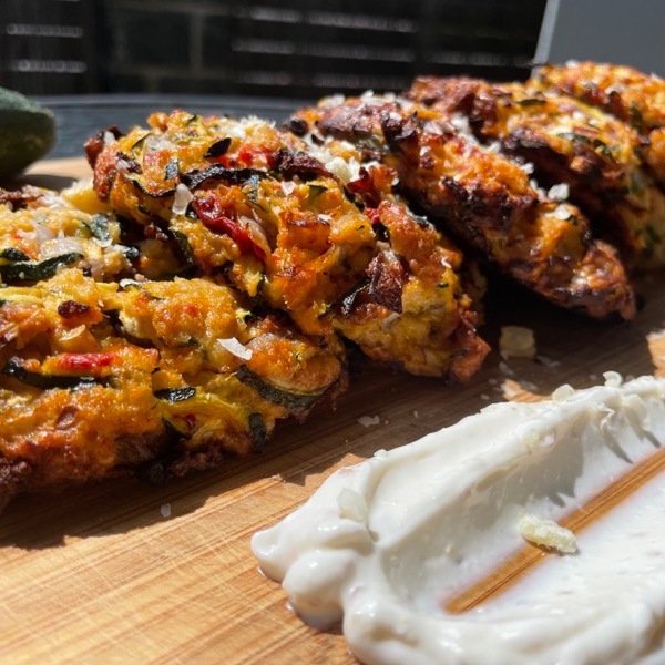 Roasted Red Pepper Zucchini Fritters
